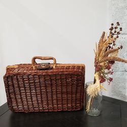  Retro Woven Wicker Suitcase, Storage Basket Or Organizer for Picnic Or Child Thumbnail