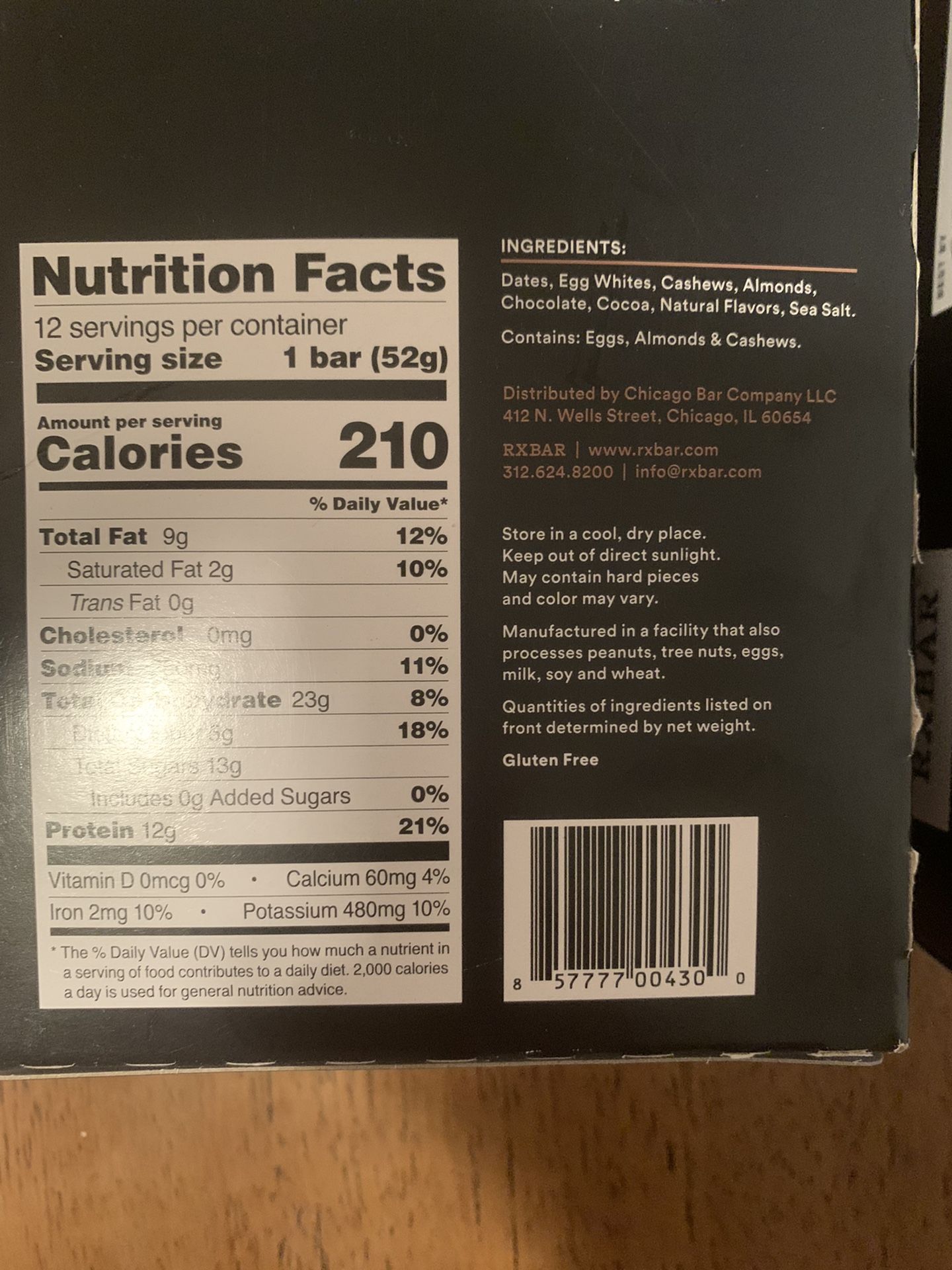 RXBar 12g Protein Bar, Chocolate Sea Salt, 24 Bars, EXP: 06/07/22