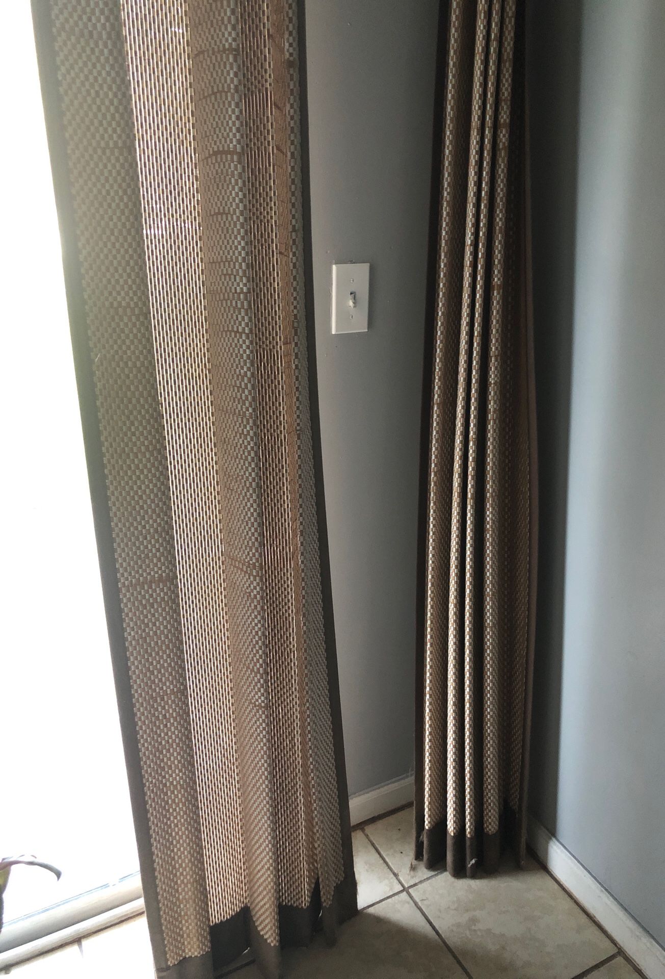 Pier 1 imports Bamboo designer window/door curtains set of 2 42 by 84 light beige/white woven firm material