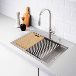 Glacier Bay All-in-One Drop-In Stainless Steel 30 in. 4-Hole Single Bowl Kitchen Workstation Sink with Faucet and Accessories  - #75302-OS Thumbnail
