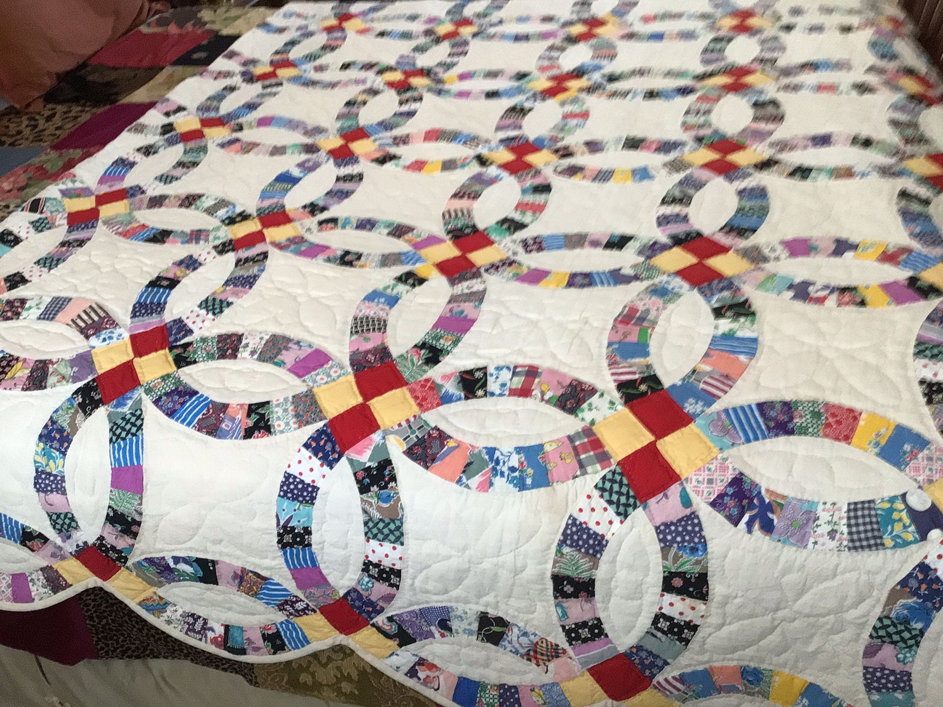 Hand-stitched Quilt For fill-size Bed Wedding Ring Pattern