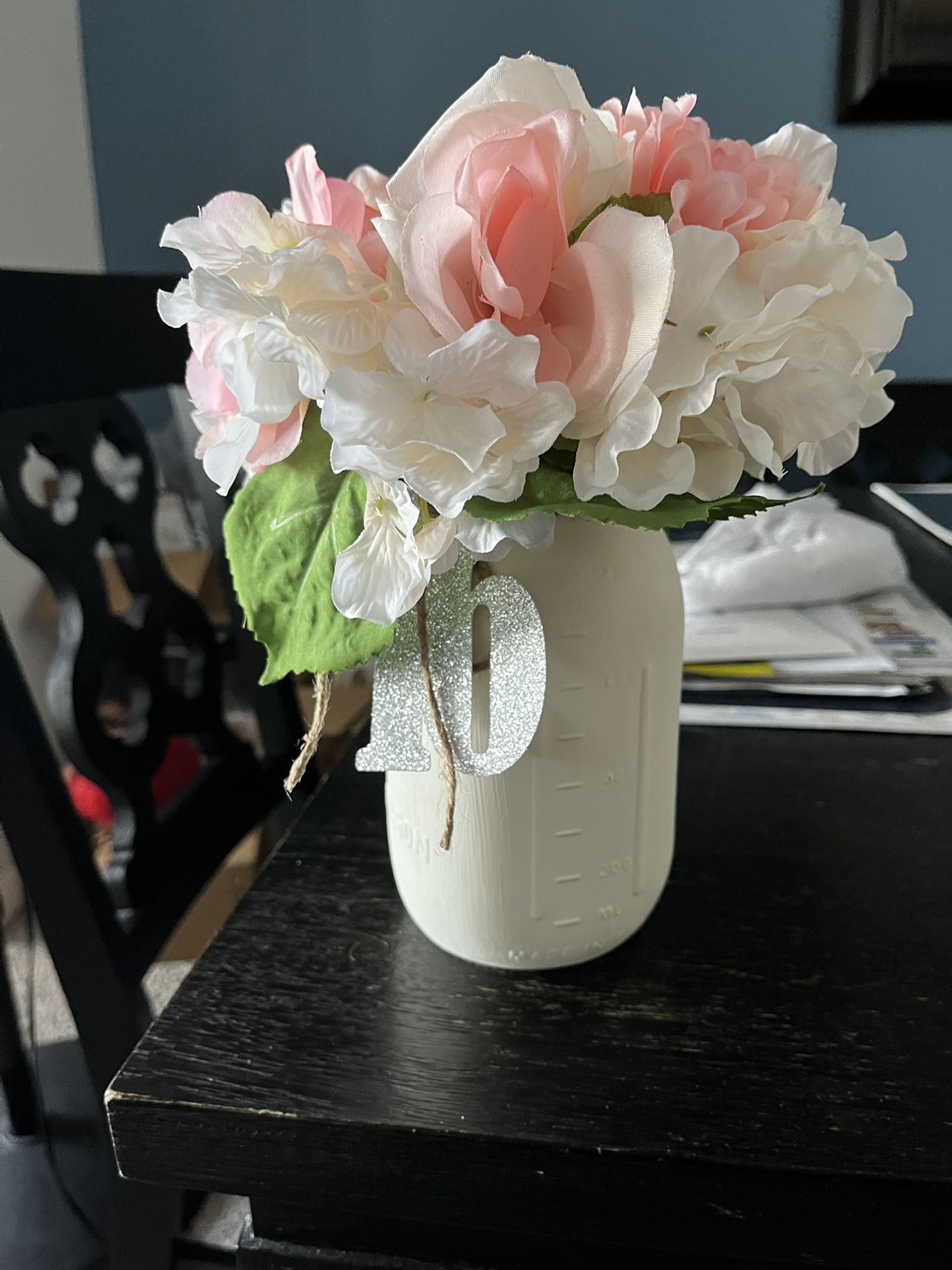 Flower Decoration with glass white jar