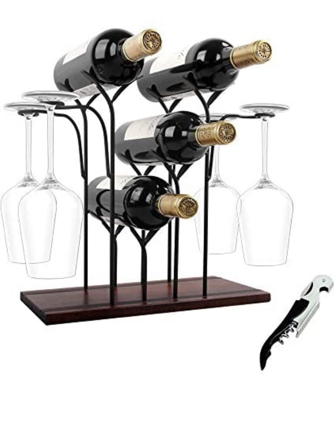 Wine Rack Countertop, Wine Holder and Glass Holder, Hold 4 Wine Bottles and 4 Glasses, Perfect for Home Decor & Kitchen Storage Rack, Bar, Wine Cellar
