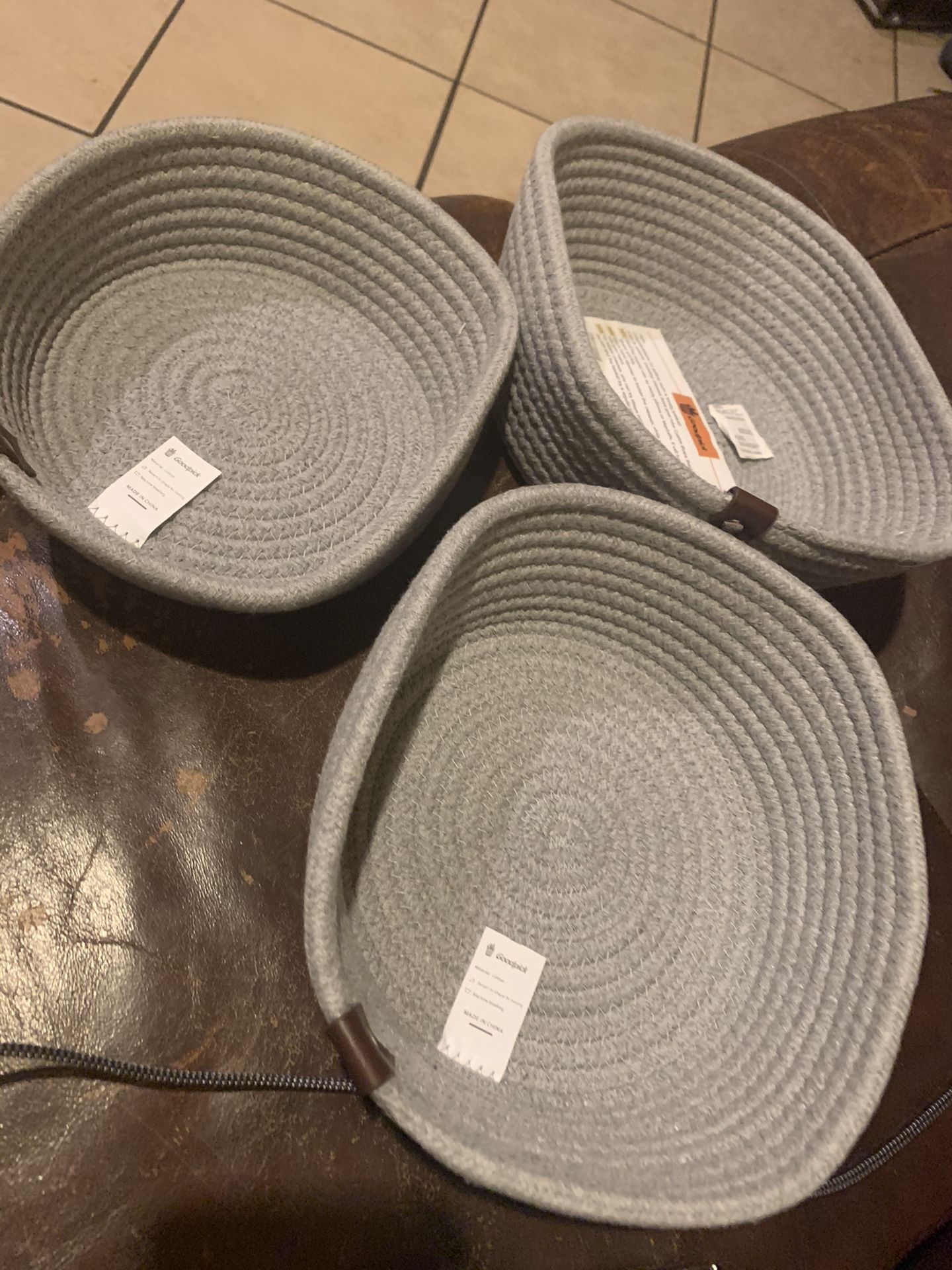 Woven Storage Baskets - 3-Pack Cotton Rope Baskets, Decorative Hampers, Collapsible Rope Storage Bins for Toys, Towels, Blankets, Nursery, Kids Room,