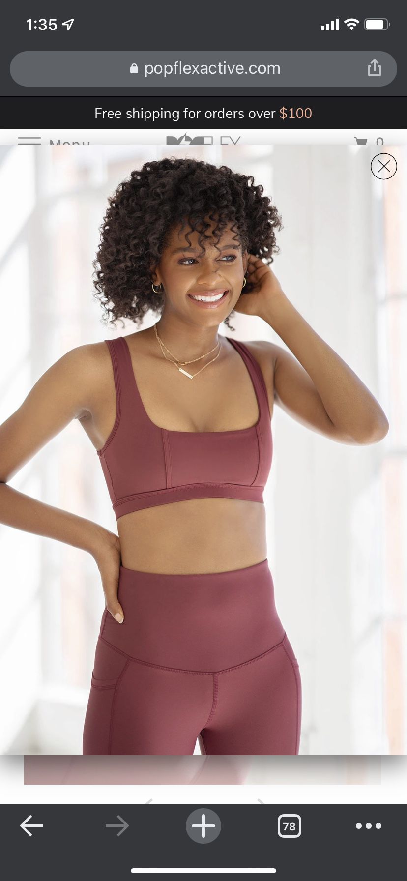 POPFLEX corset sports bra, crimson color size small