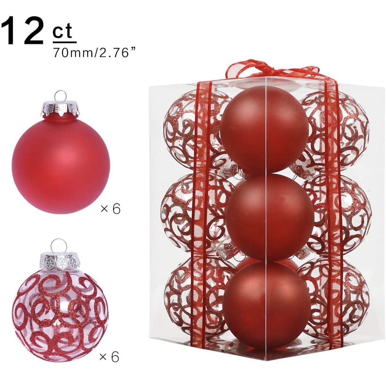 Brand New In Box Super Holiday 12ct Christmas Ball Ornaments, 2.76" Hand Painted Shatterproof Christmas Balls with Auspicious Cloud Pattern, Perfect H