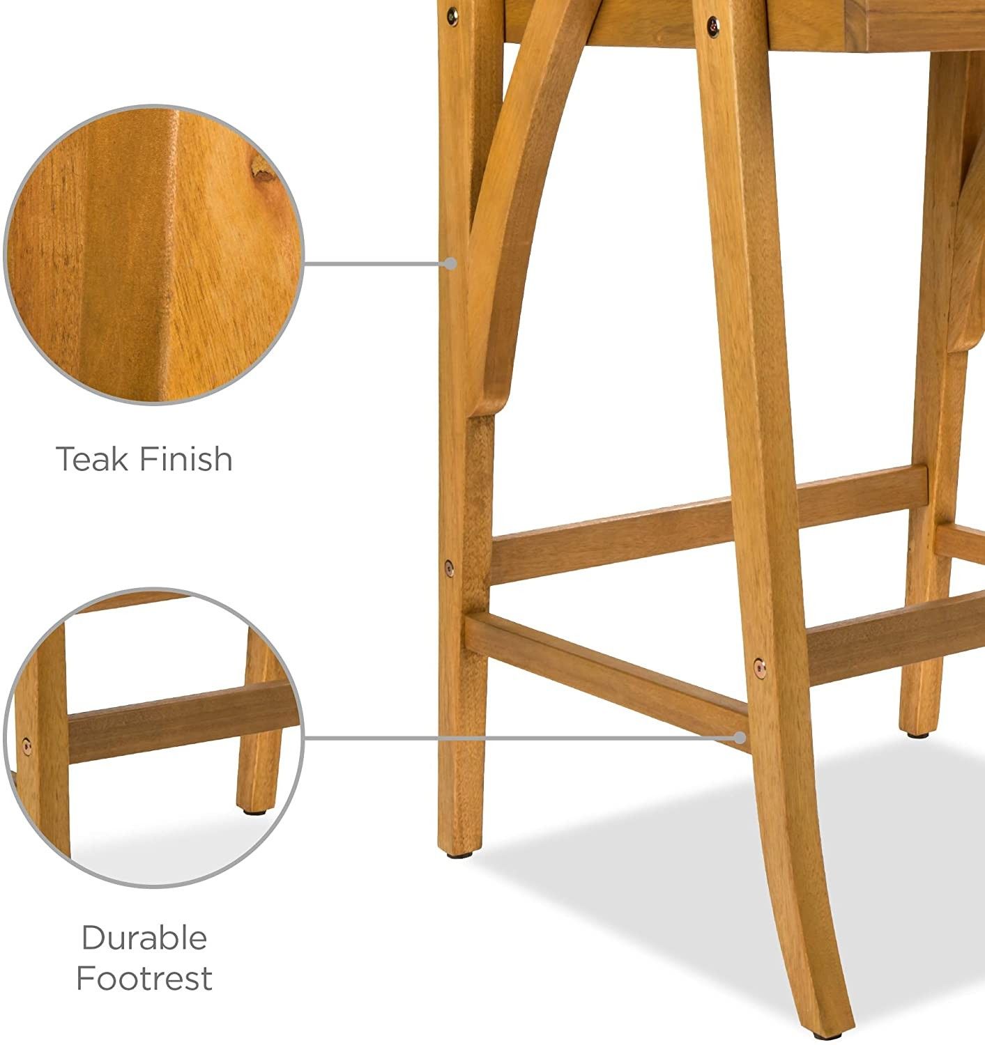 2pc Stool Chairs with Cushion, Teak Finish