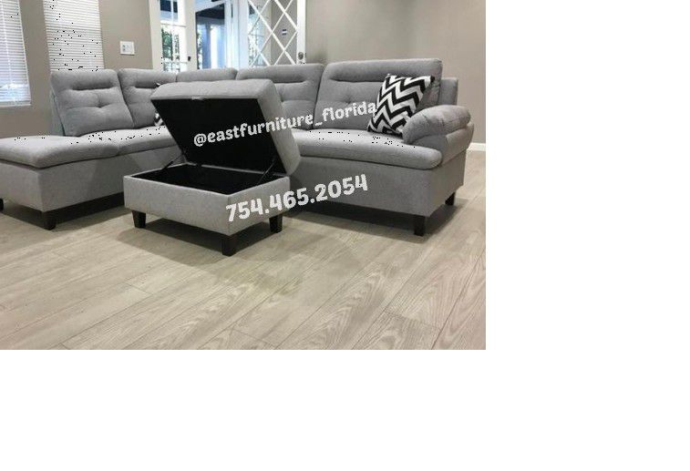 Lightgrey sectional gray sofa with ottoman and storage grey couch livingroom