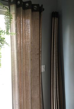 Pier 1 imports Bamboo designer window/door curtains set of 2 42 by 84 light beige/white woven firm material Thumbnail