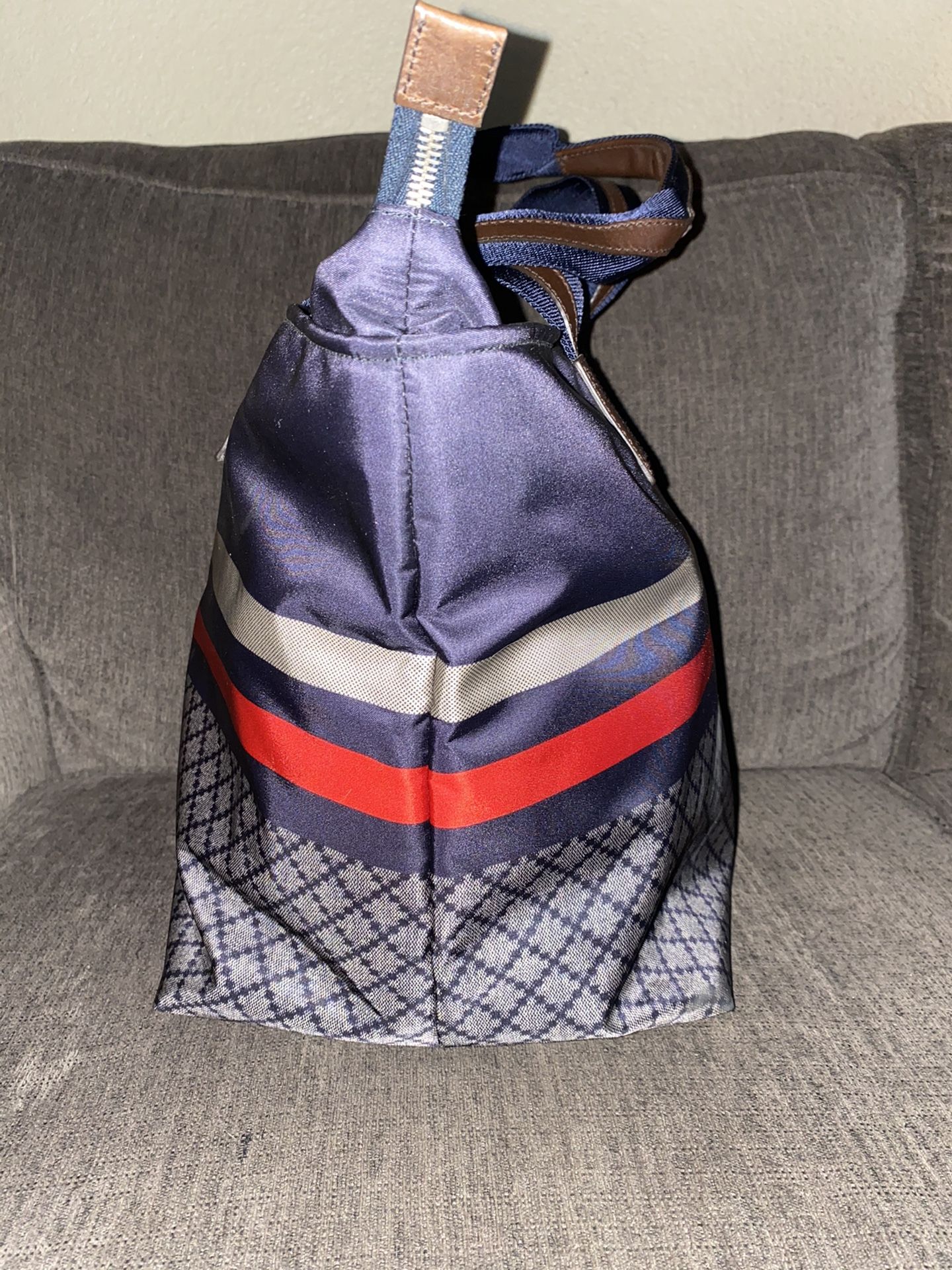 Gucci Unisex Blue Nylon Diamante Travel Tote Handbag {contact info removed}