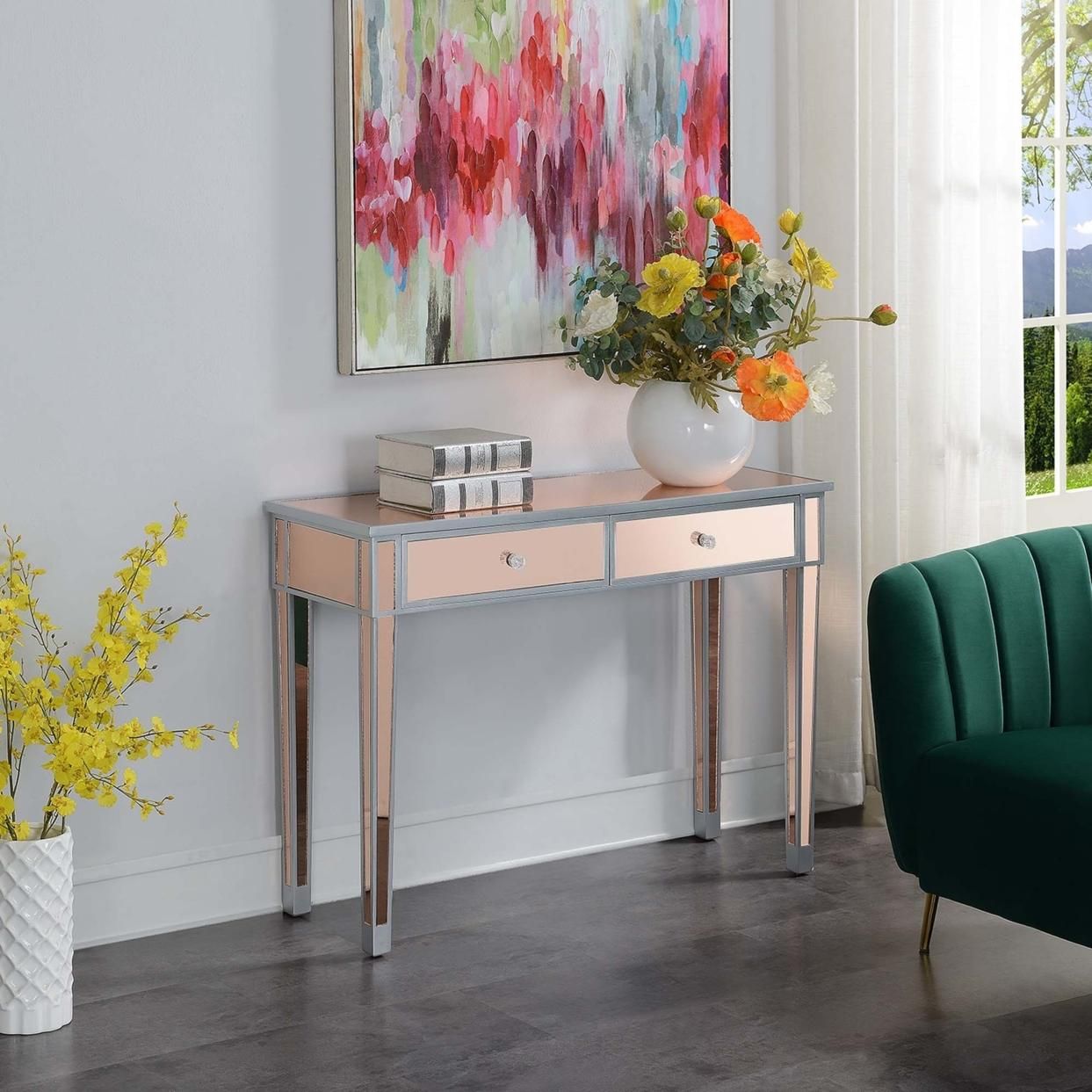 Gold Coast Mirrored Desk , Silver/Rose