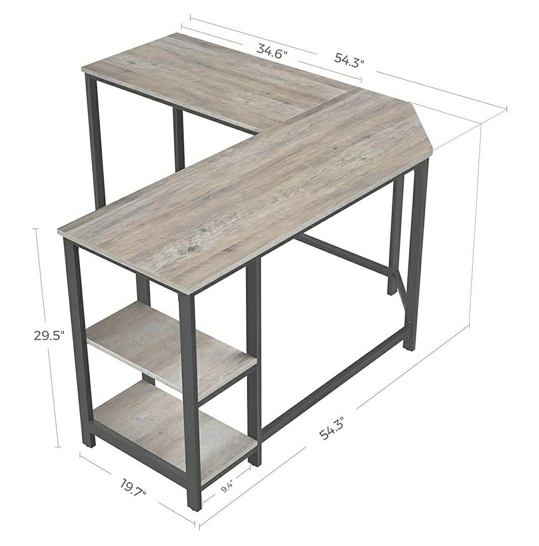 Home Office Industrial L-Shaped Computer Desk, Corner Desk, Office Study Workstation w/ Shelves