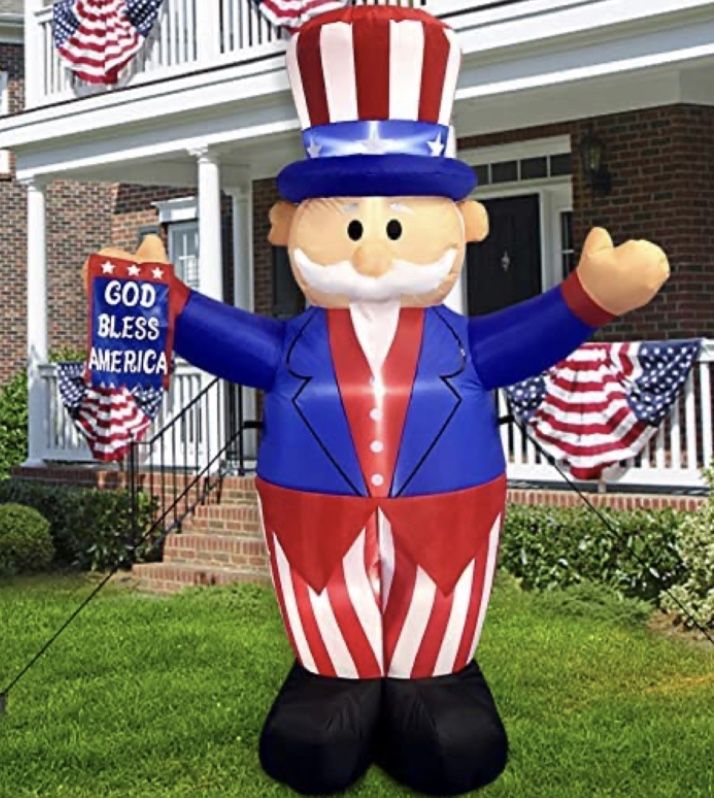 6 Foot Tall Patriotic Independence Day 4th of July Inflatable Uncle Sam with God Bless America Flag