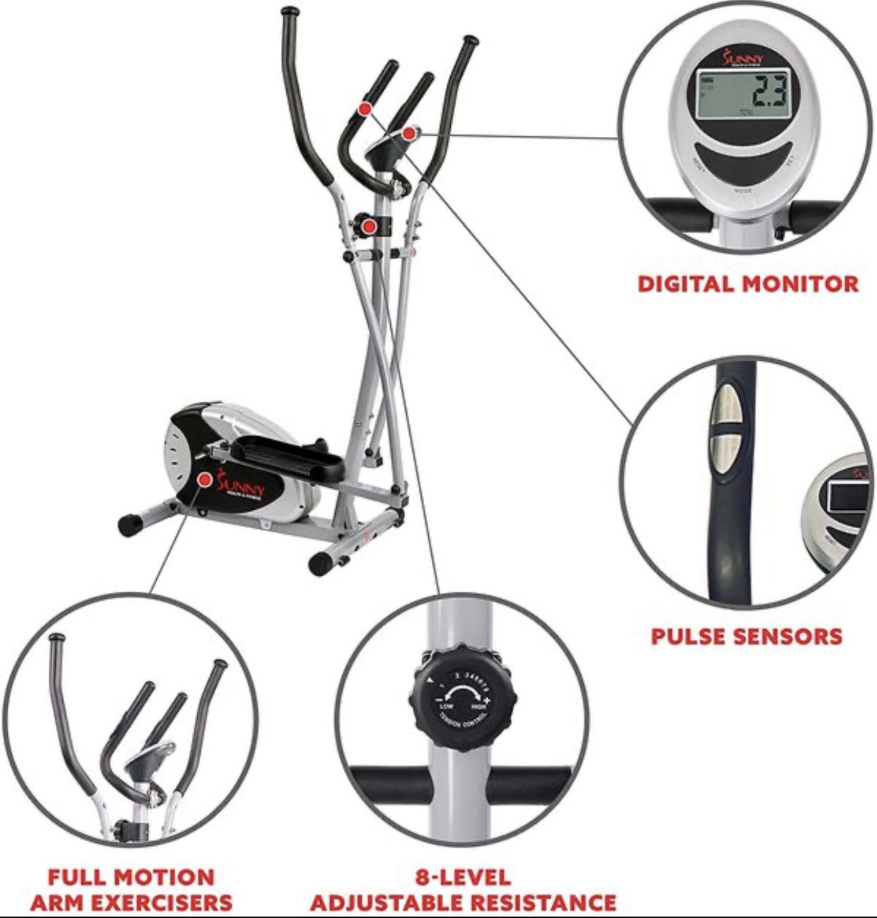 Elliptical Machine Cross Trainer with 8 Level Resistance and Digital Monitor For Home Indoor Workout