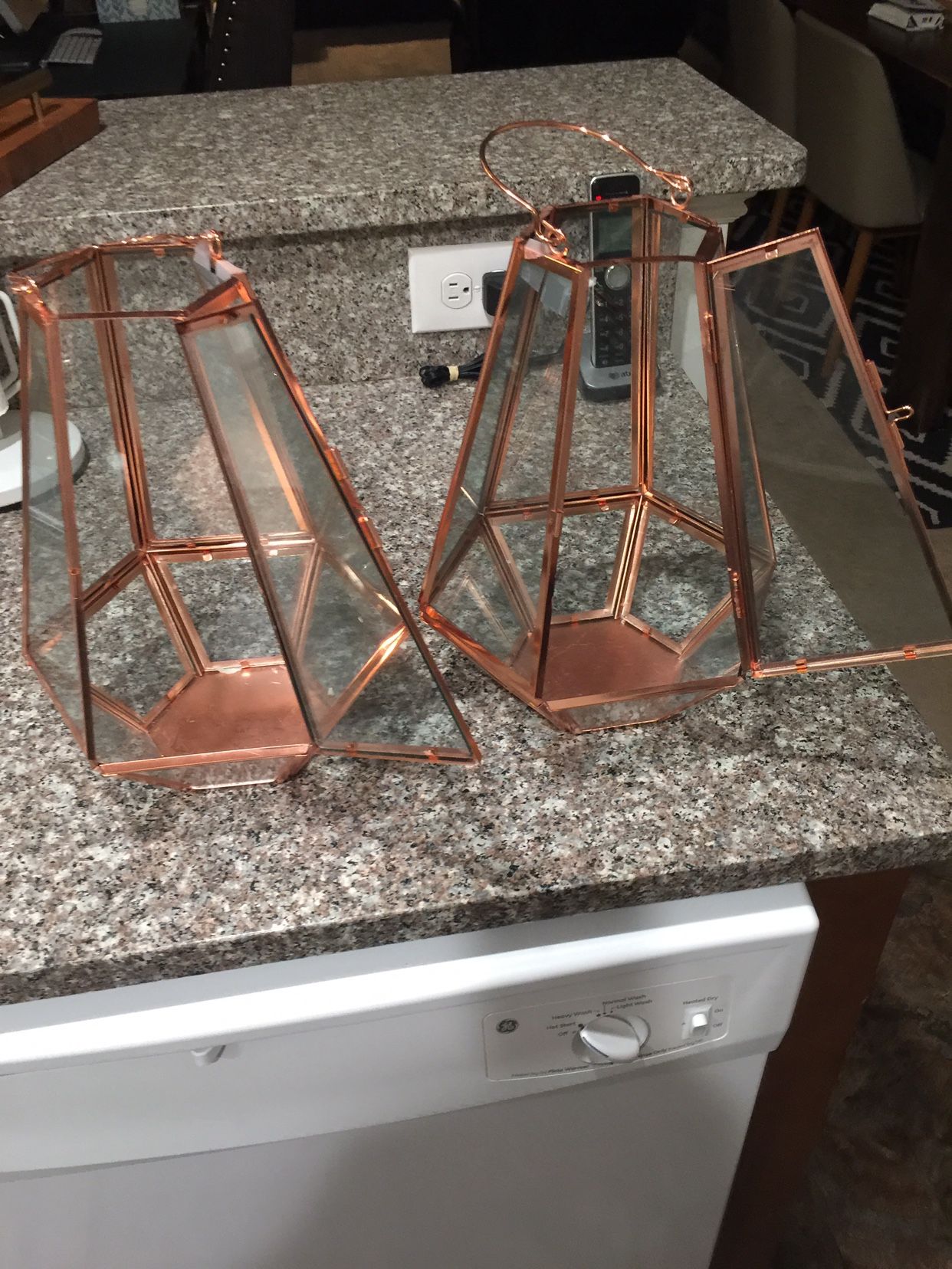 2 Copper And Glass Lanterns