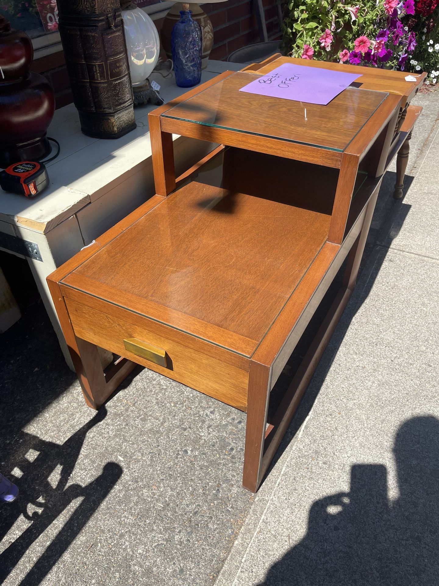 Vintage Mahogany Side Table With Glass 