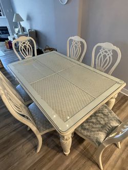 Kitchen Dining Table (Glass Top) W/ 6 Chairs  Thumbnail