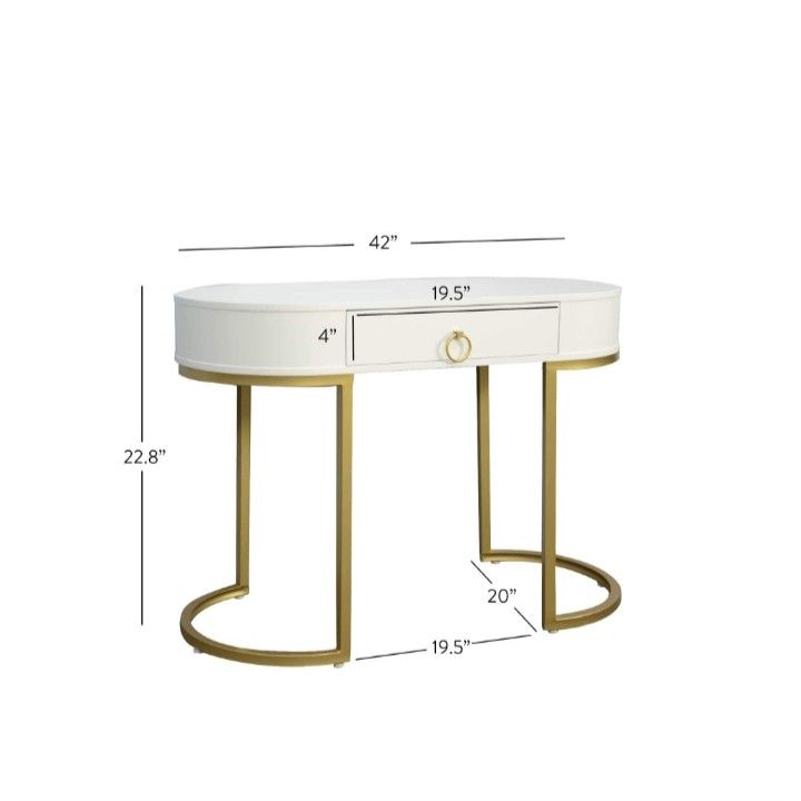 Elegant White and Gold Oval Office Home Table Desk