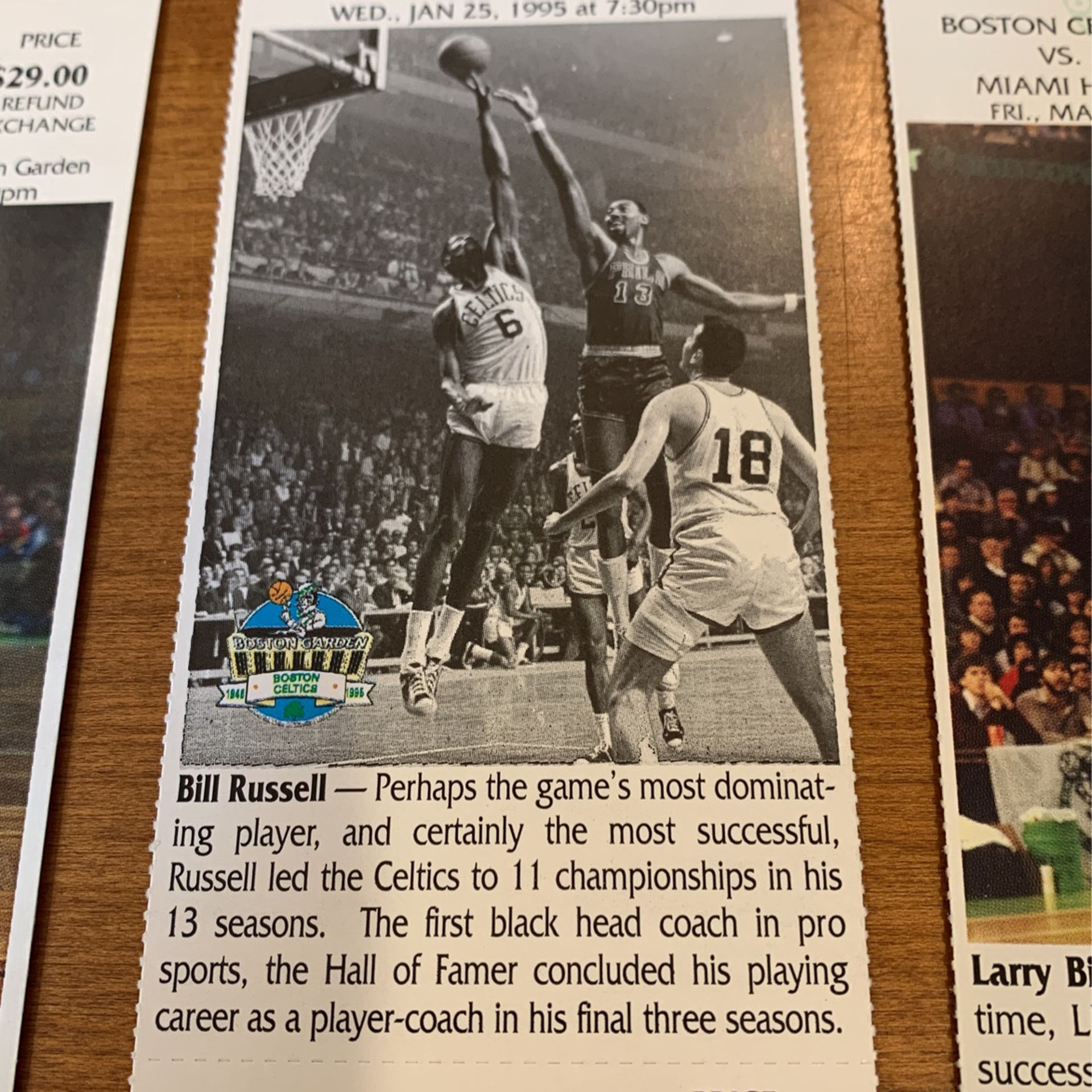 4 Iconic  Celtics Picture Game Tickets From Last Season Of Boston Garden Of: See Description of Tickets Below