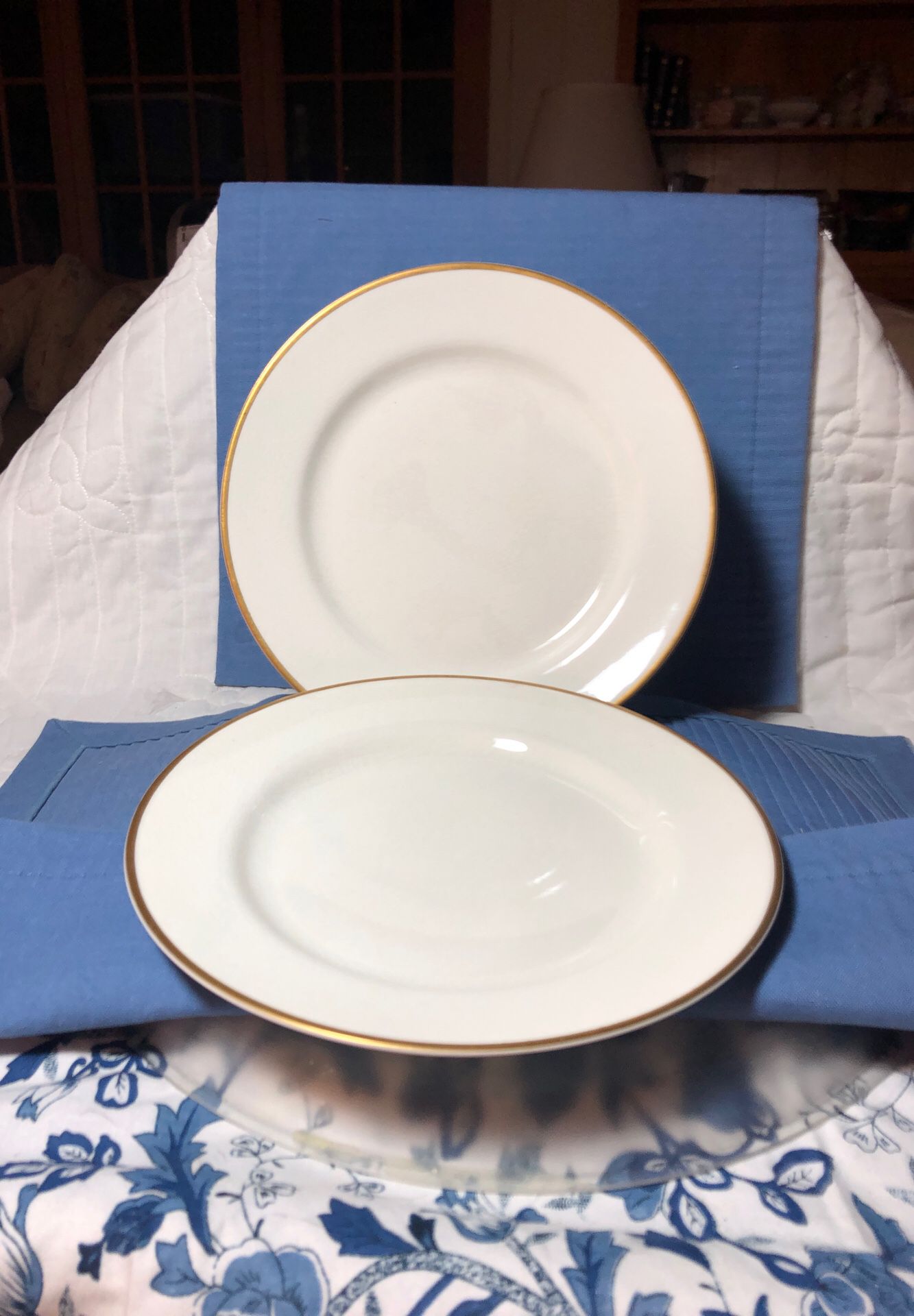 2 Johnson Bros. White Plates with Gold Rims