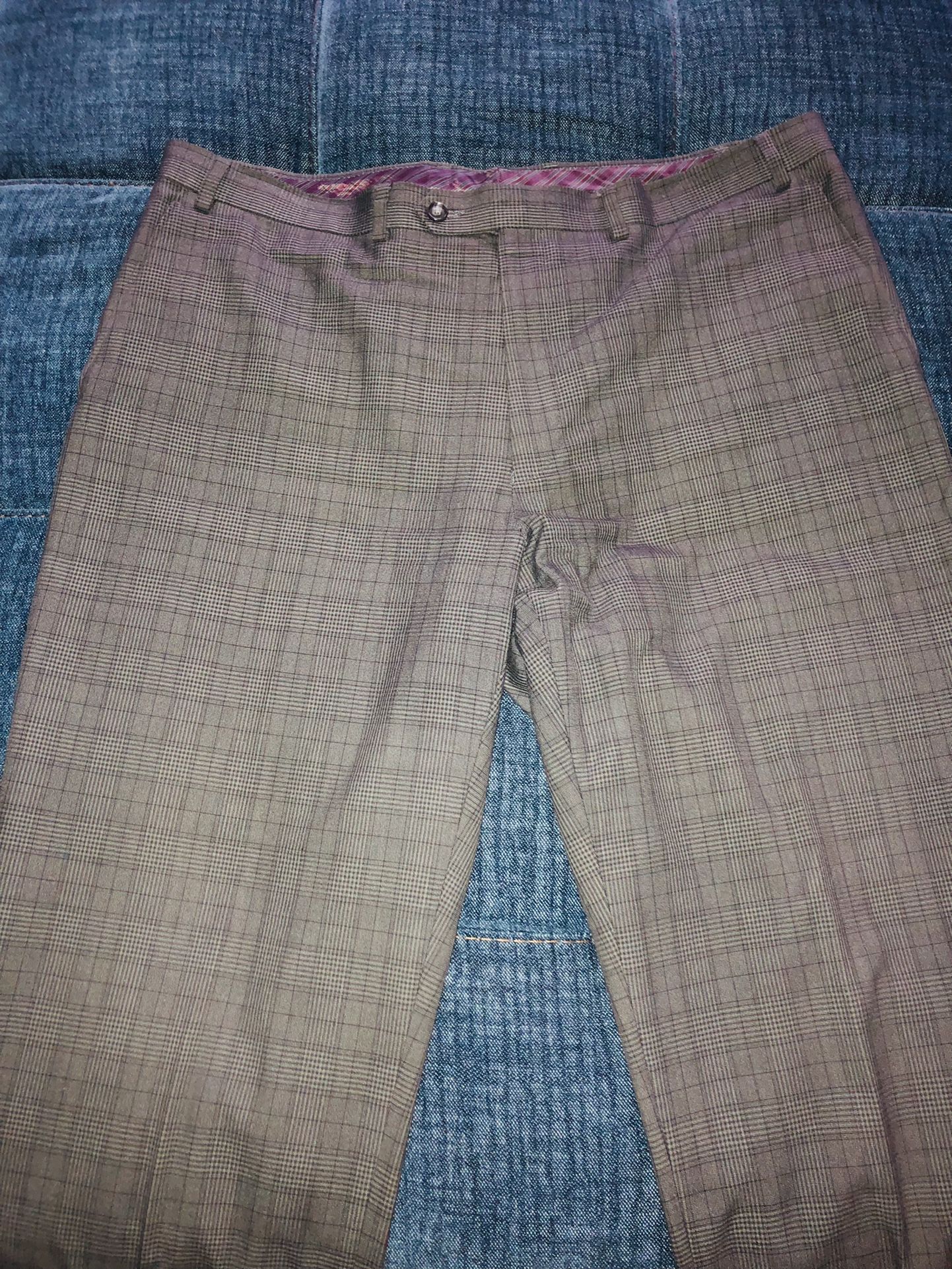 $295 Sean John 46R Men's Gray Plaid Fit 2 Button Suit W/ Pants 38 X 32, Suit