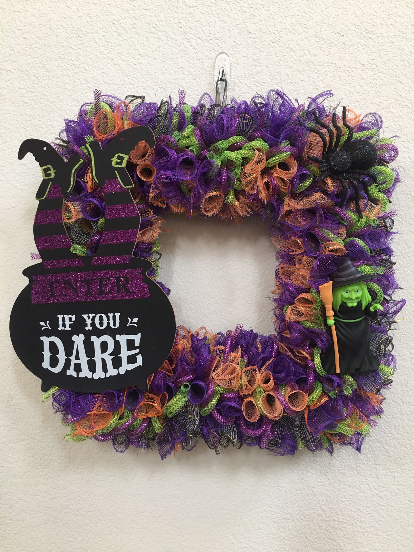 Halloween Deco mesh wreath with motion sensor witch