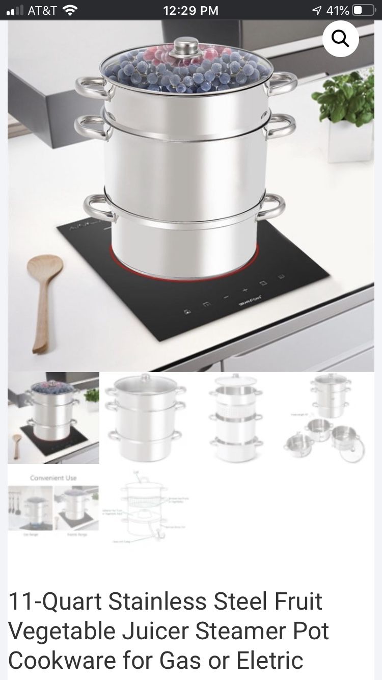 11-Quart Stainless Steel Fruit Vegetable Juicer Steamer Pot Cookware for Gas or Eletric Range