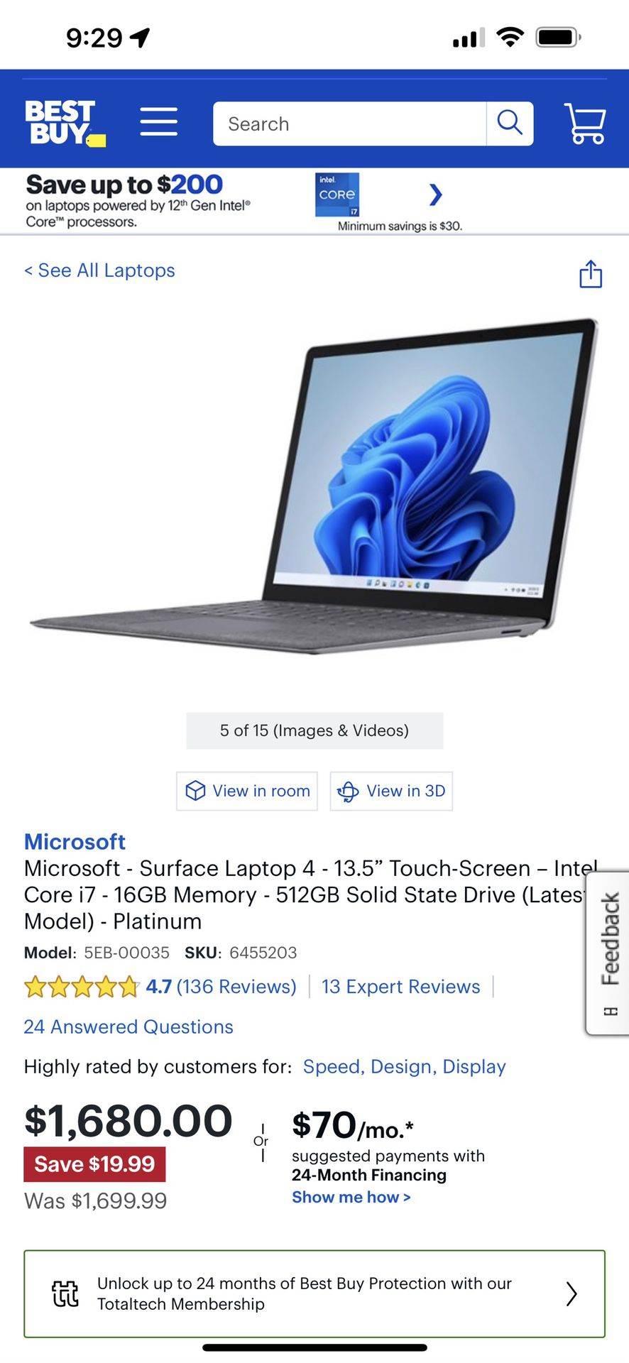 Microsoft surface Pro laptop Gen 4  i7