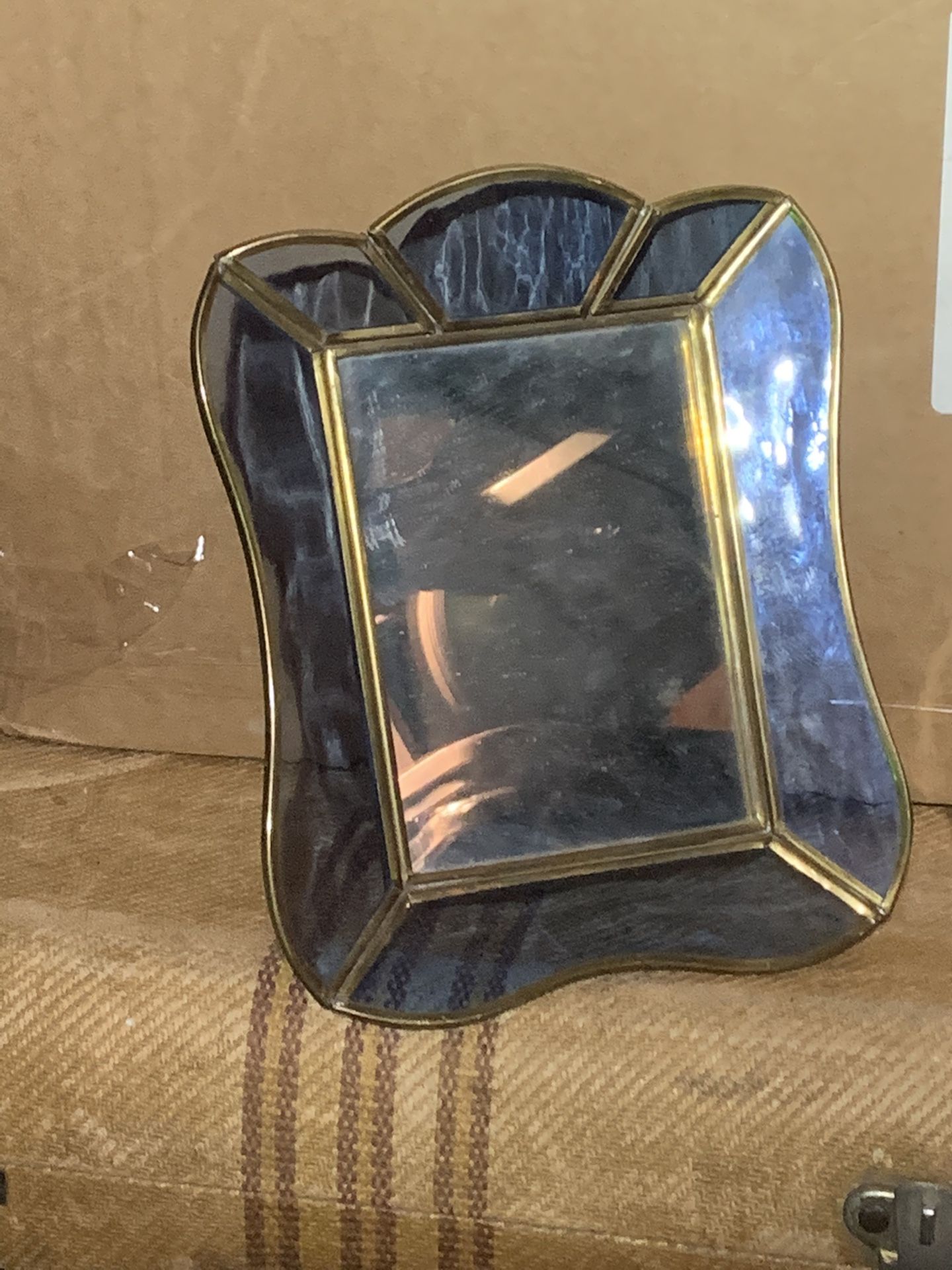 STAINED GLASS WITH BRASS EXQUISITE MIRROR
