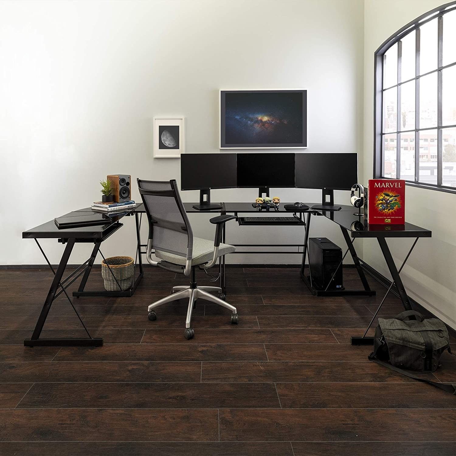 Modern Corner L Shaped Computer Table, Black