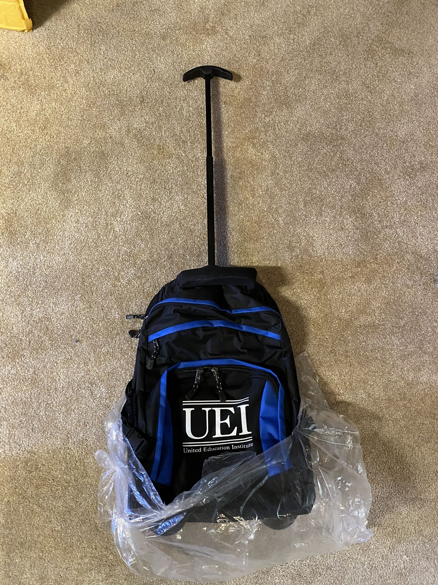 Backpack Rolling Luggage UEI Black Blue Carrying Bag 19” H x 13” W