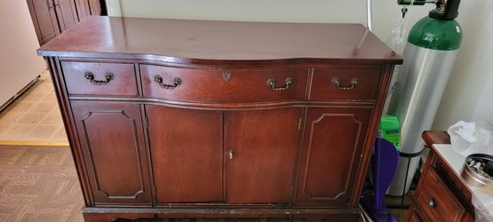 Antique Corner China Cabinet, Buffet, and Table  Thumbnail