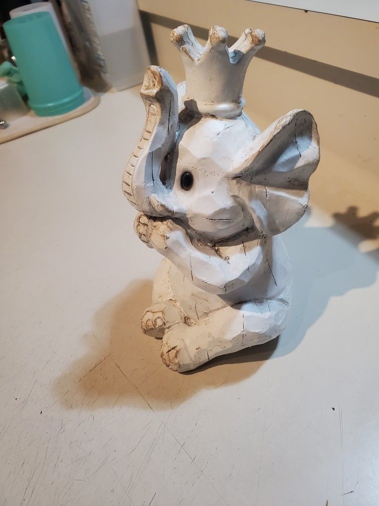 White Wood Elephant Baby Cute Figurine