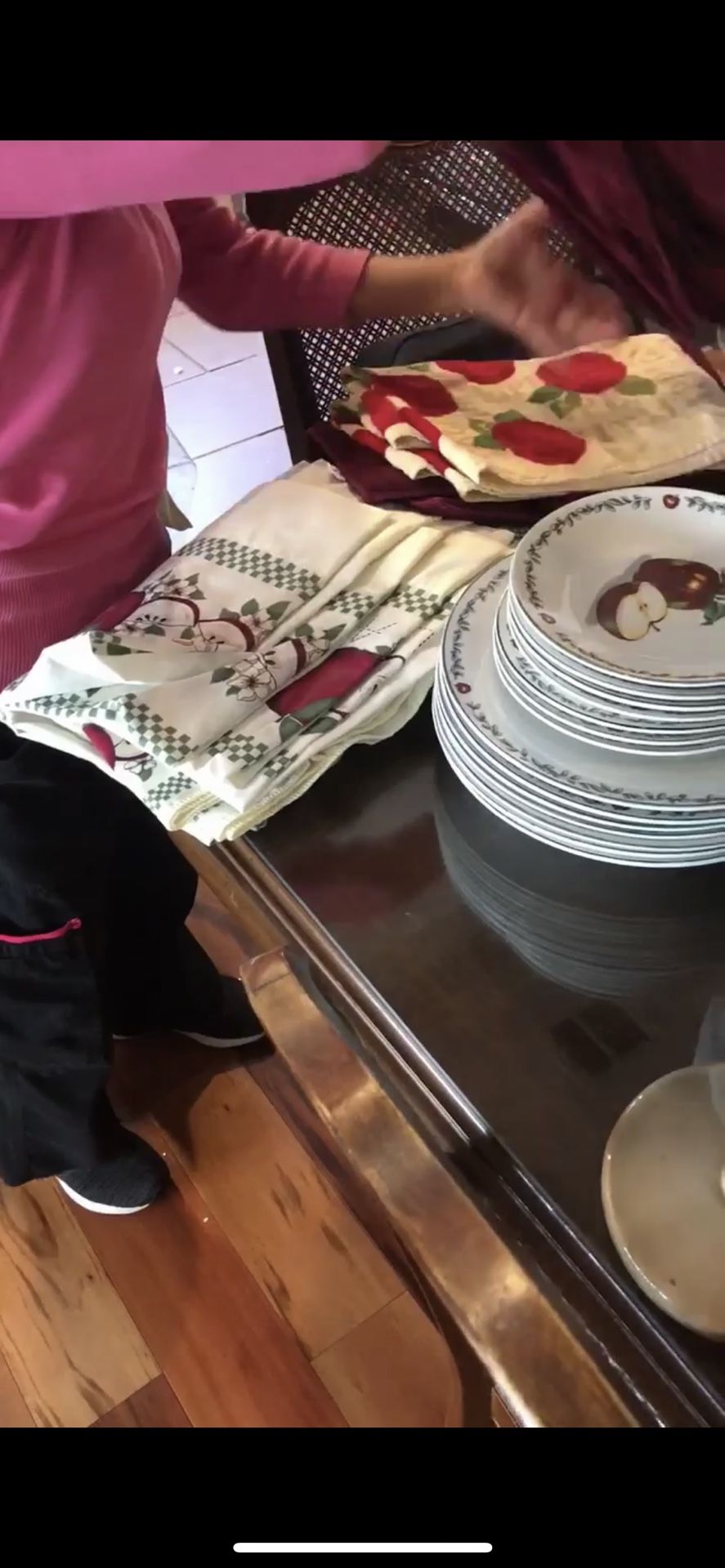 Set of 8 bowls dinner plates salad plates, cups . Table cloth kitchen drapes