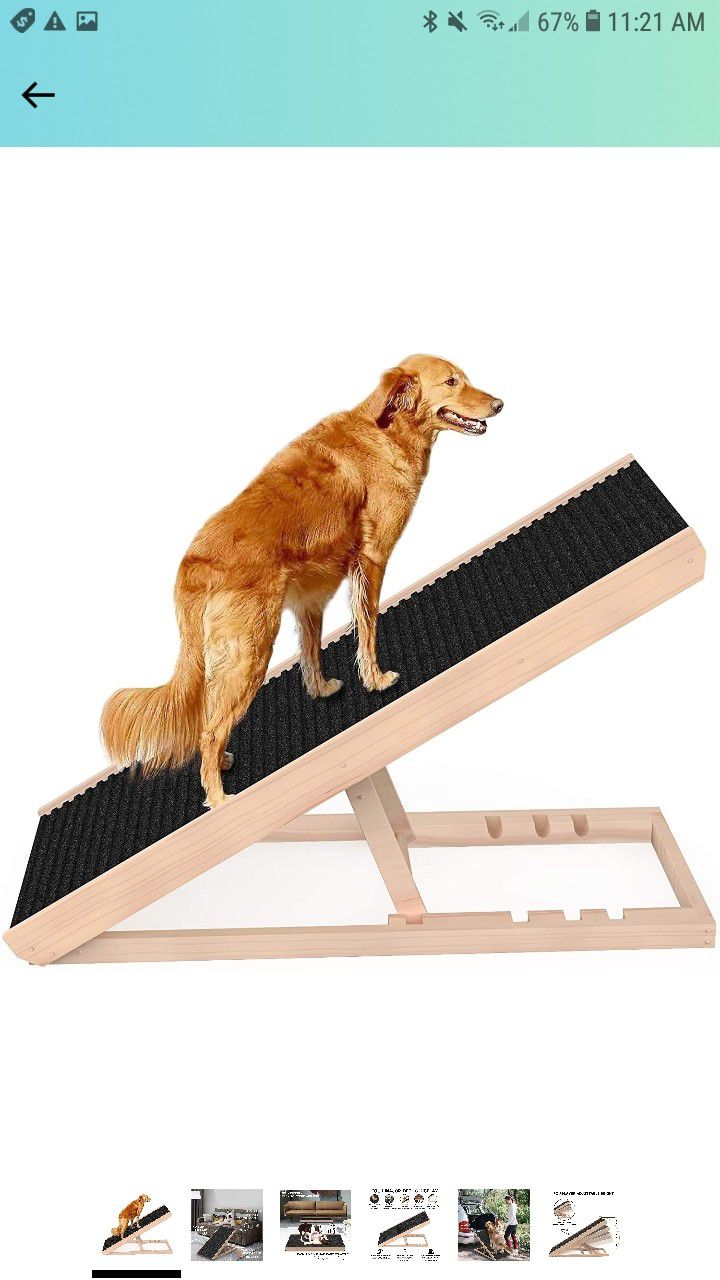 SASRL Adjustable Pet Ramp for All Dogs and Cats - Folding Portable Dog Ramp for Couch or Bed with Non Slip Carpet Surface, 40”Long 