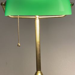 1960s Vintage Emeraldite Shade Brass Banker Lamp Thumbnail