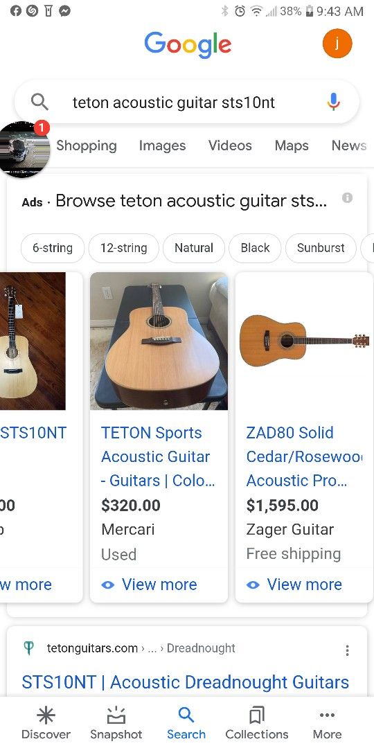 New Teton Acoustic Guitar Natural Finish