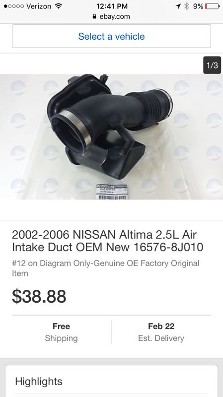 Nissan Altima 05 air intake