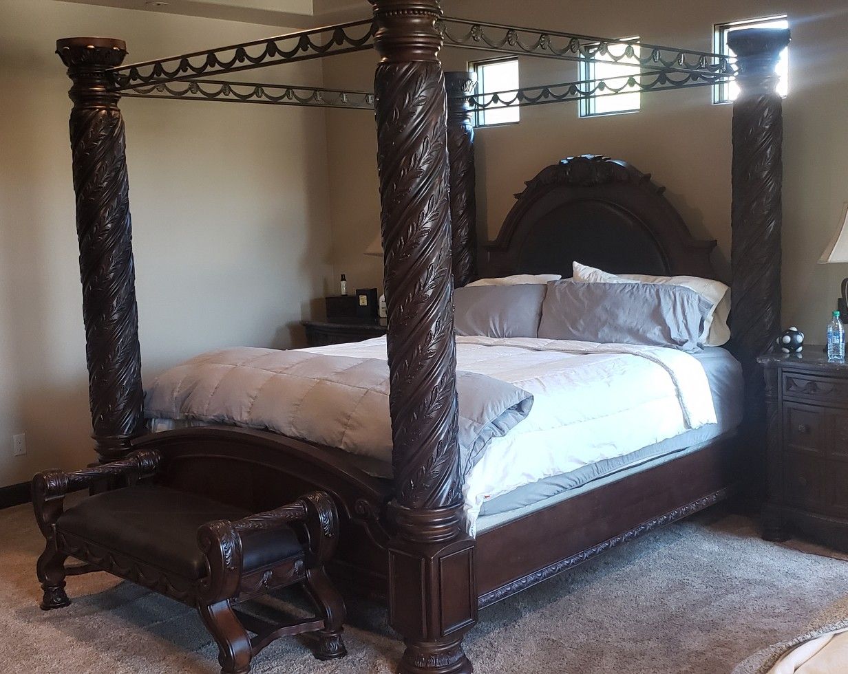 Ashley North Shore Canopy Poster King Bed Bench Bedroom Set For Sale In ...