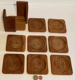 Vintage Wooden 8 Count Coaster Set, Made in Thailand, Quality, Heavy Duty, Kitchen Decor, Table Display, Shelf Display Thumbnail