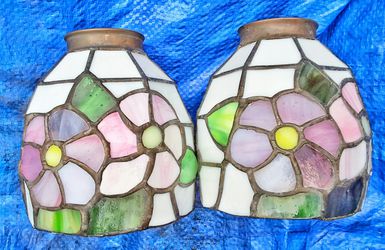 Real vintage stained glass floral lamp shades Thumbnail