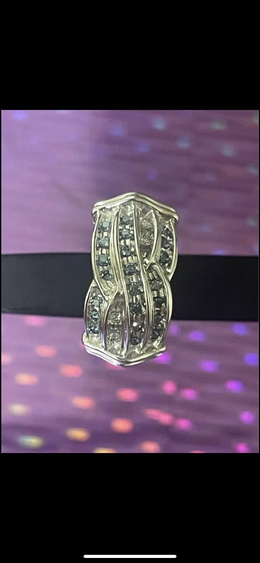 14K White Gold Ring W/ 1/2 Carats Blue & White TW Diamonds