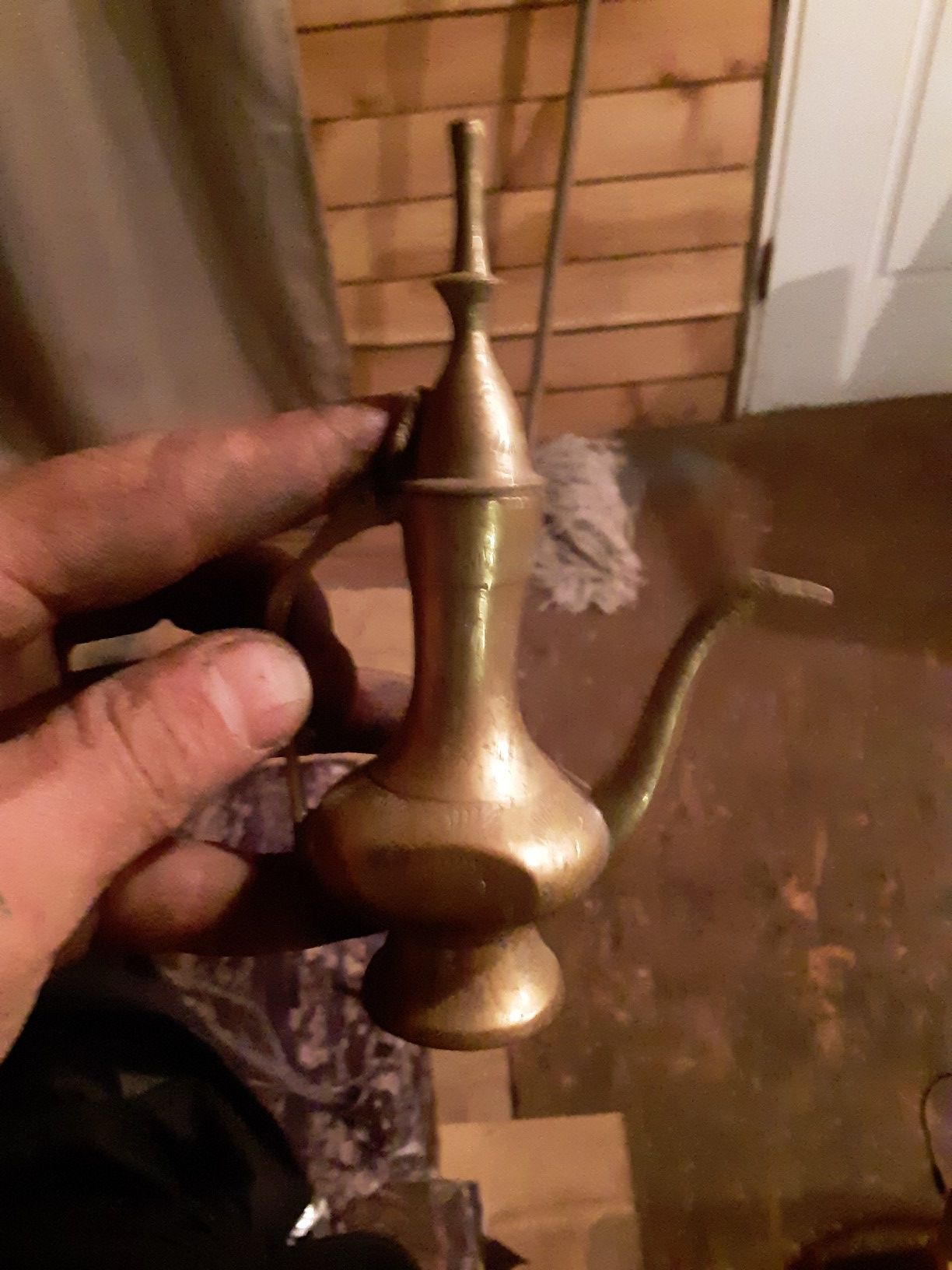 Old vintage indian brass 5 inch genie lamps and candle holder and pot