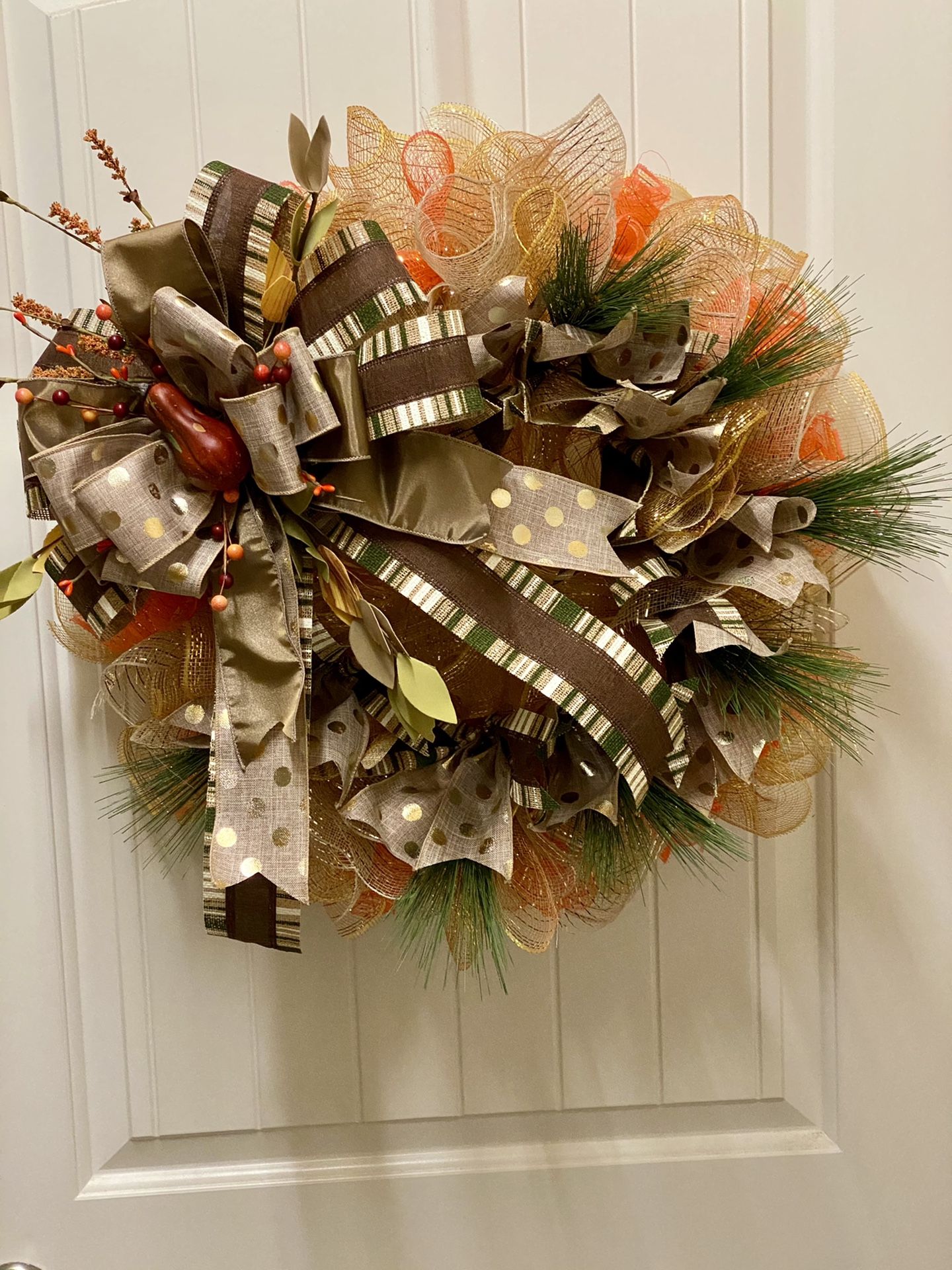 Fall Deco Mesh Floral & Ribbon Wreath