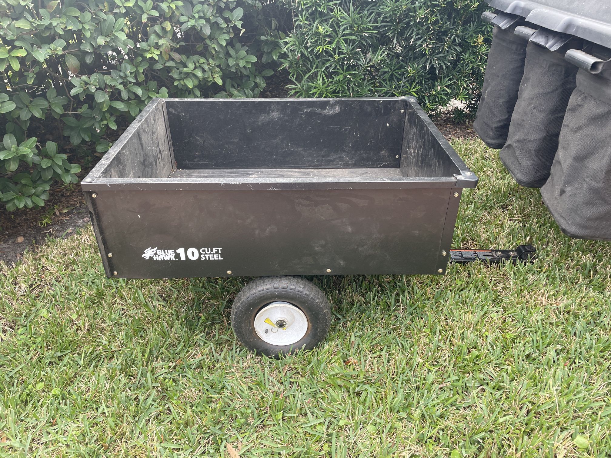 Husqvarna 48” Riding Mower, Bagger, Dump Cart