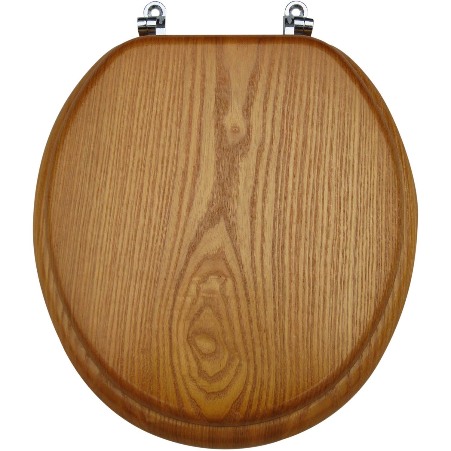 Mainstays Molded Wood Round Toilet Seat in Medium Oak Finish for Sale