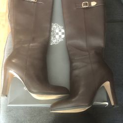 Coach Knee High Stiletto Brown Leather Boots Thumbnail