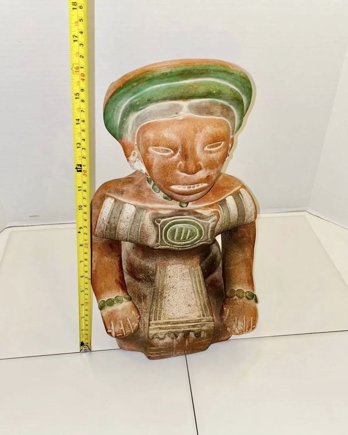 RARE Vintage MCM Mid Century Large 16” Mayan Son god “Idolo Del Sol” Mexican Folk Art Hand Painted Terracotta Clay Pottery Art Sculpture