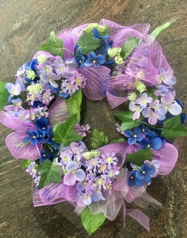 Spring floral and deco mesh purple wreath