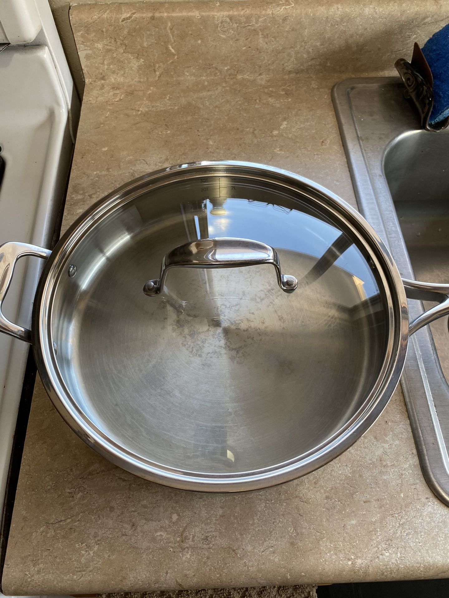 Pampered Chef Stainless Steel 12 Inch Skillet with Glass Lid